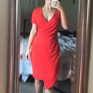 Orangey Red Faux Wrap Dress New York & Company Size XS